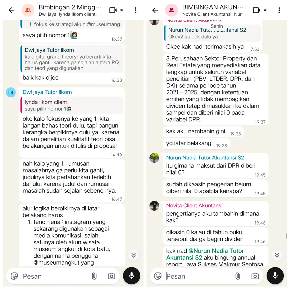 Contoh diskusi bimbingan via chat dengan tutor