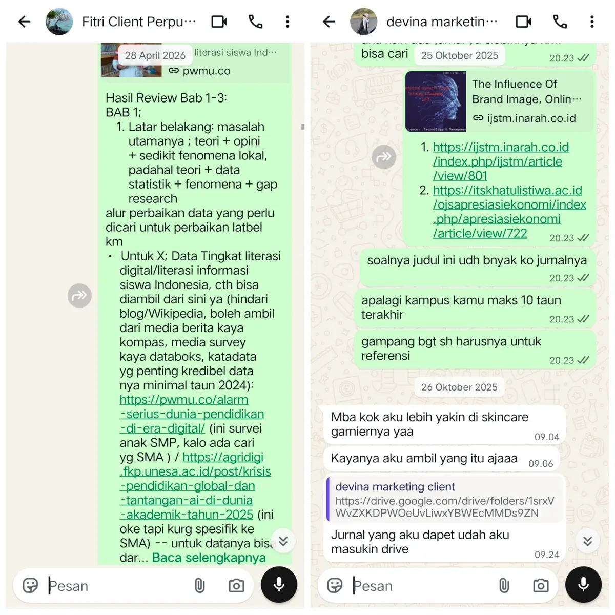 Contoh review bab langsung di file penelitian mahasiswa